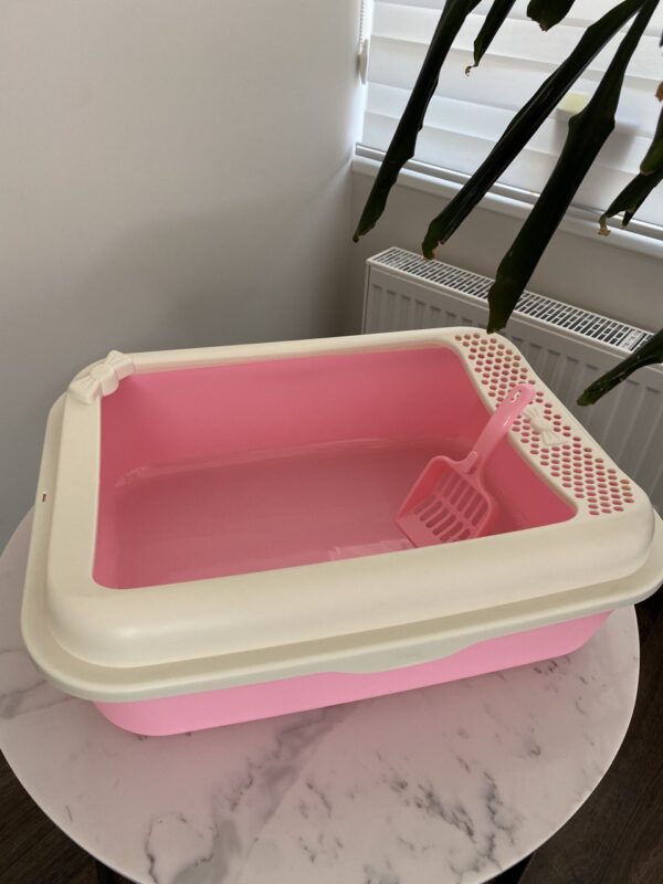 уалет-лоток великий для кішки з бортиком та лопаткою, рожевий купити Дніпро